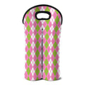 White Pink And Green Argyle Print Double Neoprene Wine Tote