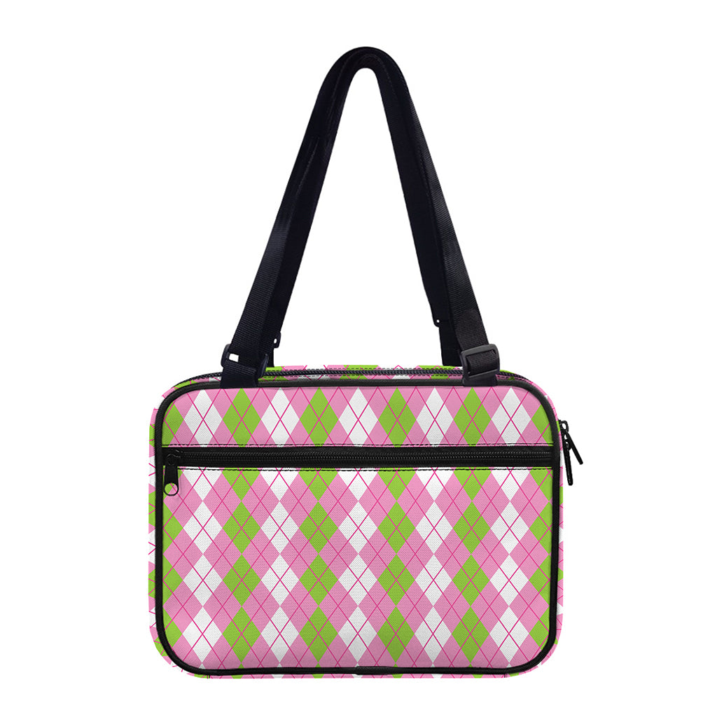 White Pink And Green Argyle Print Double Strap Bible Bag