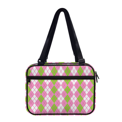 White Pink And Green Argyle Print Double Strap Bible Bag