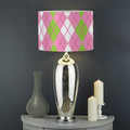 White Pink And Green Argyle Print Drum Lamp Shade