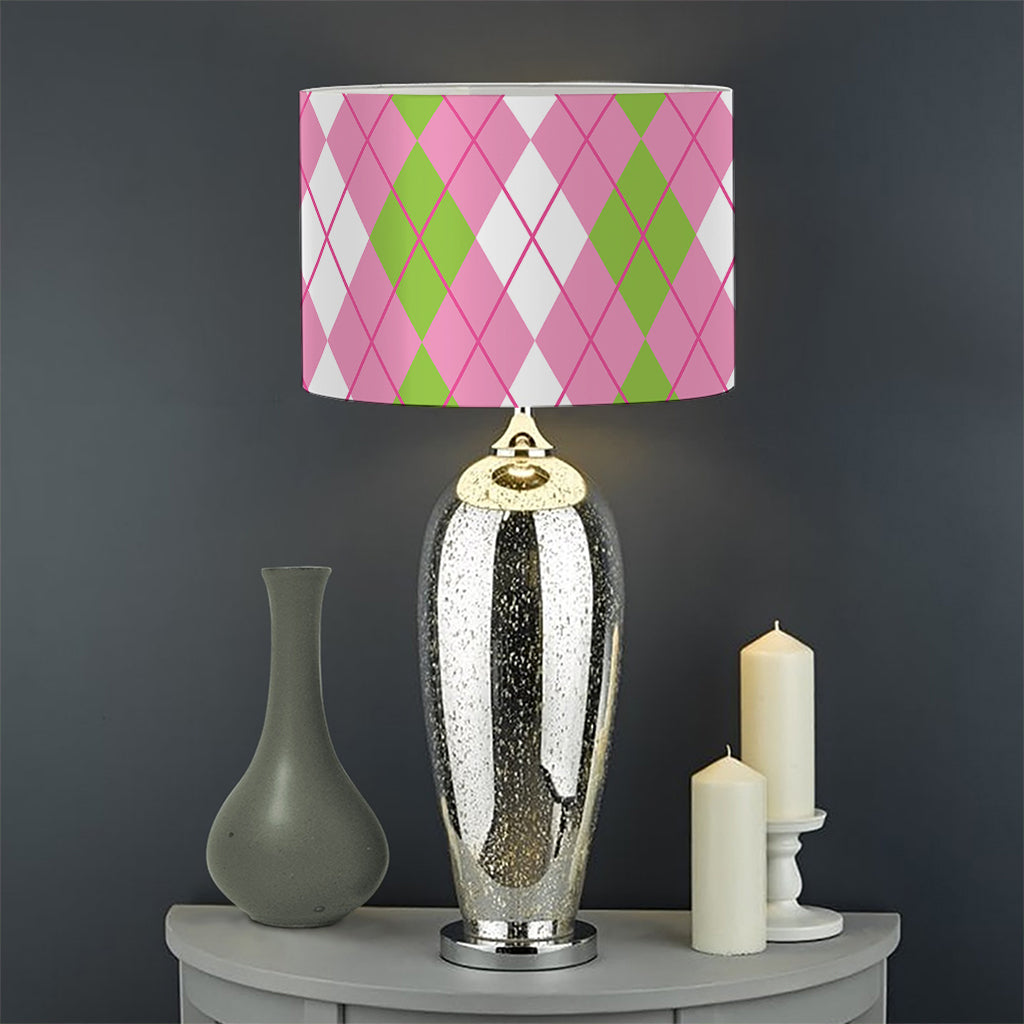 White Pink And Green Argyle Print Drum Lamp Shade