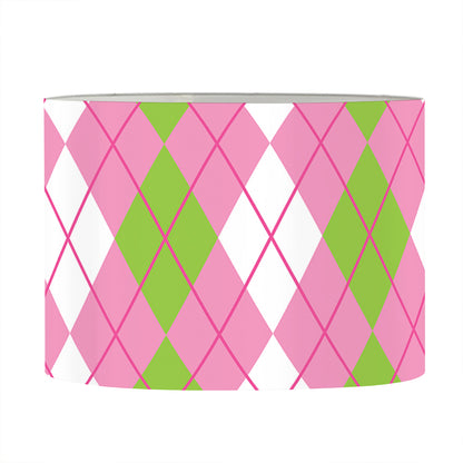 White Pink And Green Argyle Print Drum Lamp Shade