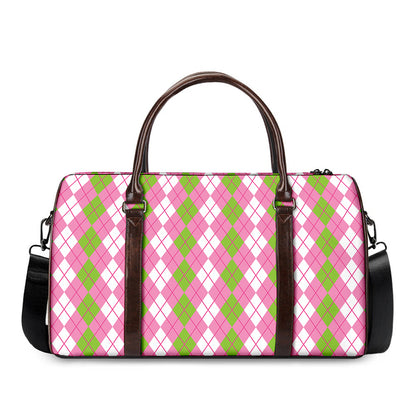 White Pink And Green Argyle Print Duffle Bag