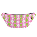 White Pink And Green Argyle Print Fanny Pack