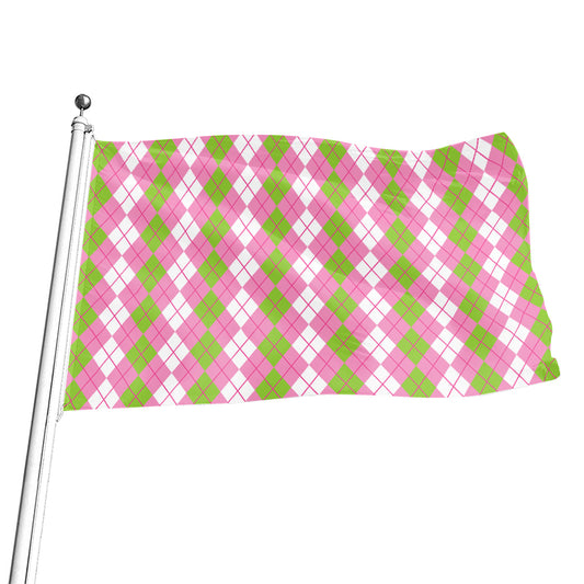 White Pink And Green Argyle Print Flag