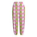 White Pink And Green Argyle Print Fleece Lined Knit Pants