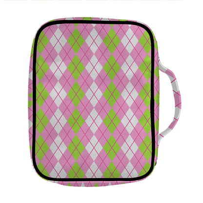 White Pink And Green Argyle Print Front Pocket Bible Bag
