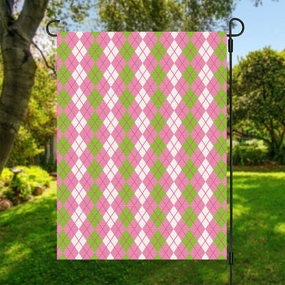 White Pink And Green Argyle Print Garden Flag
