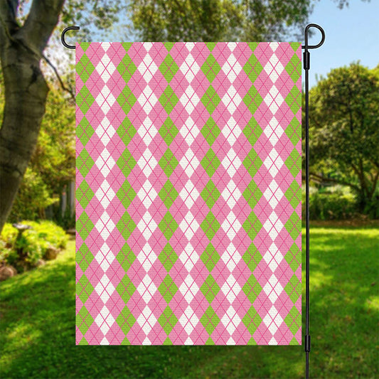 White Pink And Green Argyle Print Garden Flag