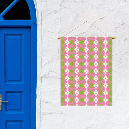 White Pink And Green Argyle Print Garden Flag