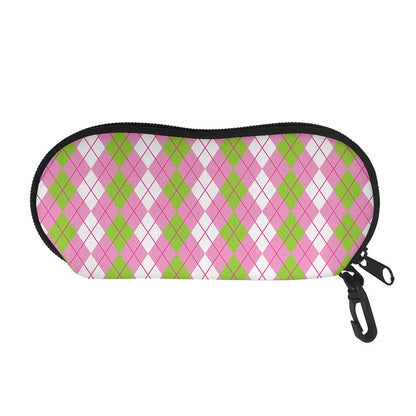 White Pink And Green Argyle Print Glasses Case