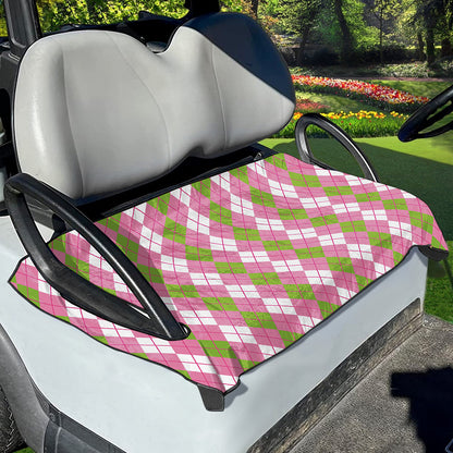 White Pink And Green Argyle Print Golf Cart Seat Cover
