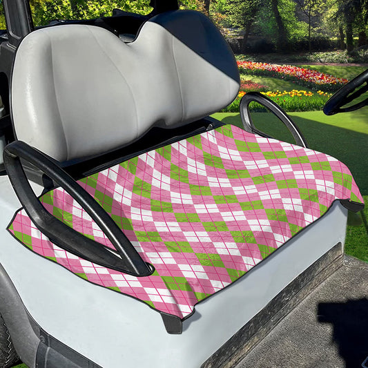 White Pink And Green Argyle Print Golf Cart Seat Cover
