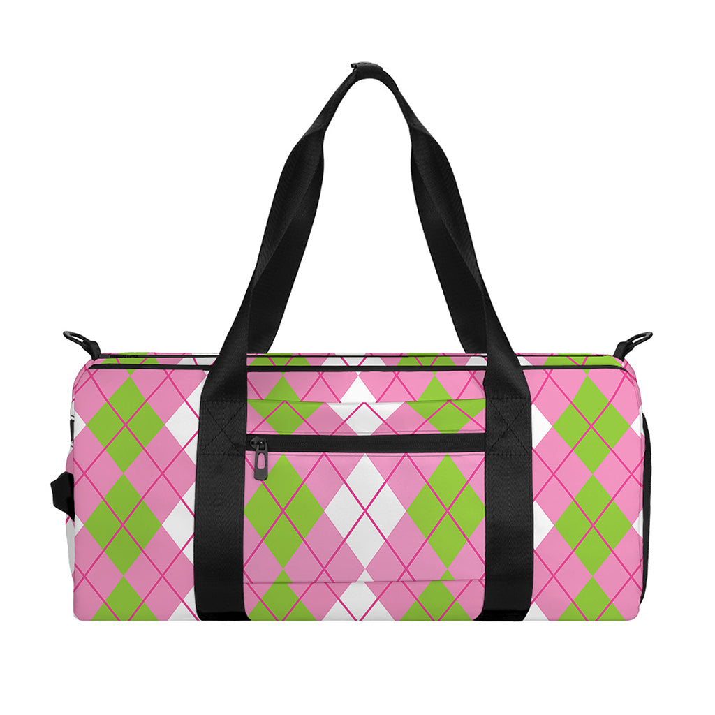 White Pink And Green Argyle Print Gym Bag