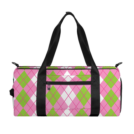 White Pink And Green Argyle Print Gym Bag