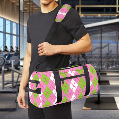 White Pink And Green Argyle Print Gym Bag