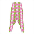 White Pink And Green Argyle Print Hammer Pants