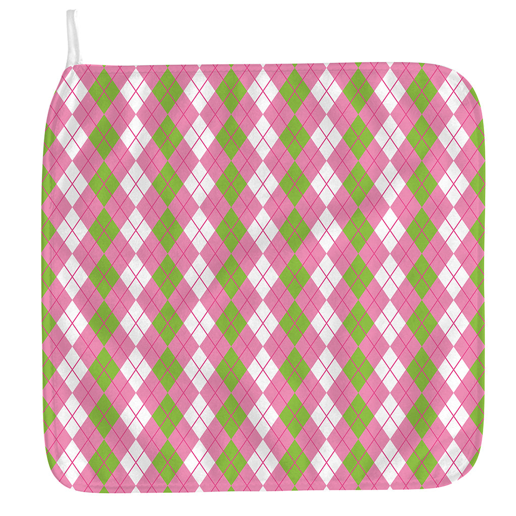 White Pink And Green Argyle Print Hand Towel