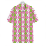 White Pink And Green Argyle Print Hawaiian Shirt