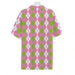 White Pink And Green Argyle Print Hawaiian Shirt