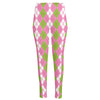 White Pink And Green Argyle Print High-Waisted Pocket Leggings