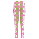 White Pink And Green Argyle Print High-Waisted Pocket Leggings