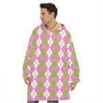 White Pink And Green Argyle Print Hoodie Blanket