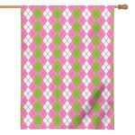 White Pink And Green Argyle Print House Flag
