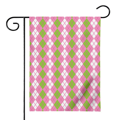 White Pink And Green Argyle Print House Flag