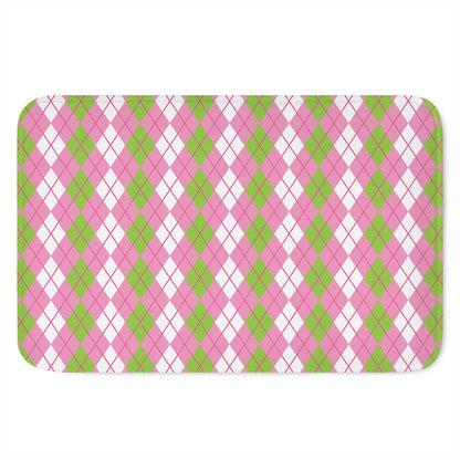 White Pink And Green Argyle Print Indoor Door Mat