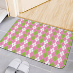 White Pink And Green Argyle Print Indoor Door Mat