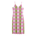 White Pink And Green Argyle Print Jersey Midi Cami Dress