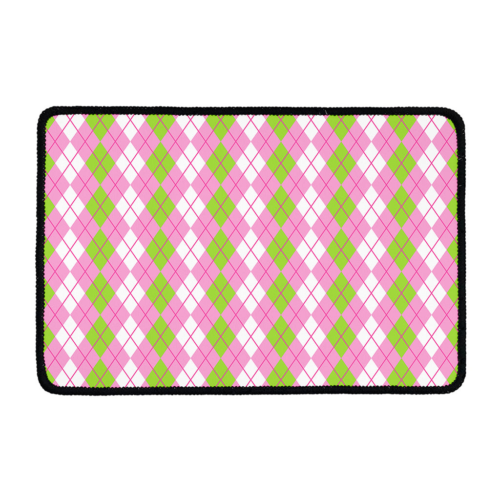 White Pink And Green Argyle Print Kitchen Mat