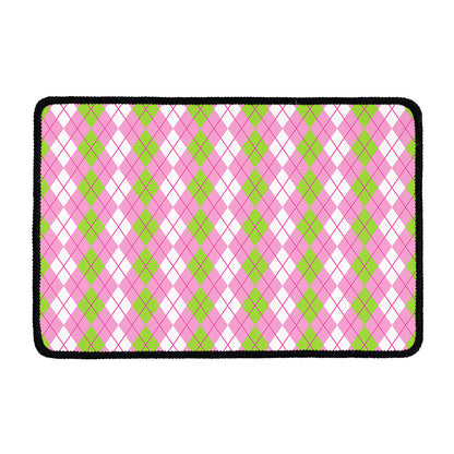 White Pink And Green Argyle Print Kitchen Mat