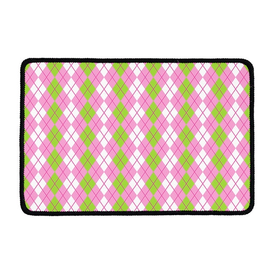 White Pink And Green Argyle Print Kitchen Mat