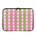 White Pink And Green Argyle Print Laptop Sleeve