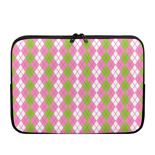 White Pink And Green Argyle Print Laptop Sleeve