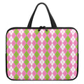 White Pink And Green Argyle Print Laptop Sleeve With Handle