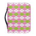 White Pink And Green Argyle Print Leather Bible Cover