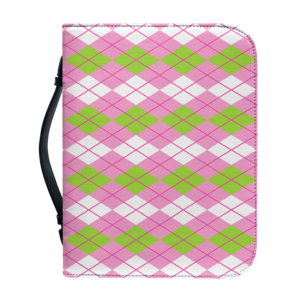 White Pink And Green Argyle Print Leather Bible Cover
