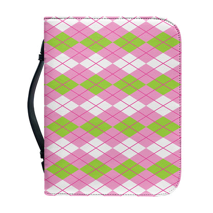 White Pink And Green Argyle Print Leather Bible Cover