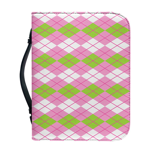 White Pink And Green Argyle Print Leather Bible Cover