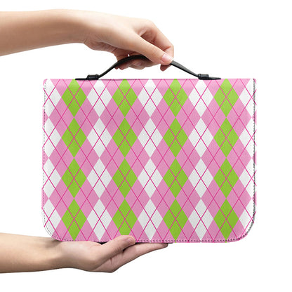 White Pink And Green Argyle Print Leather Bible Cover