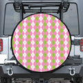 White Pink And Green Argyle Print Leather Spare Tire Cover