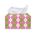White Pink And Green Argyle Print Leather Tissue Box Cover