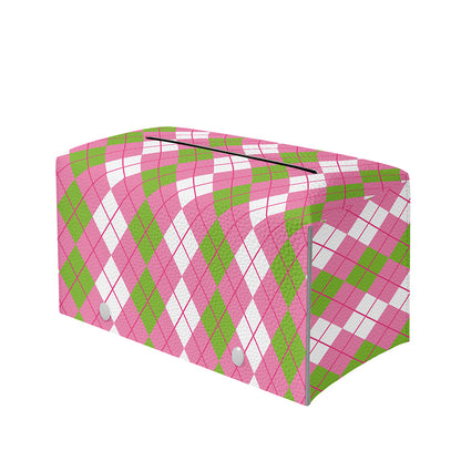 White Pink And Green Argyle Print Leather Tissue Box Cover
