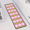 White Pink And Green Argyle Print Long Kitchen Mat