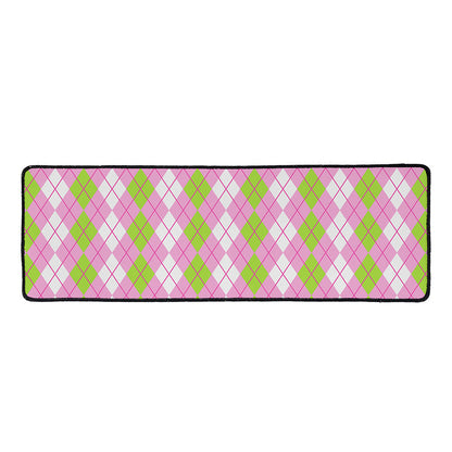 White Pink And Green Argyle Print Long Kitchen Mat