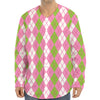 White Pink And Green Argyle Print Long Sleeve Baseball Jersey