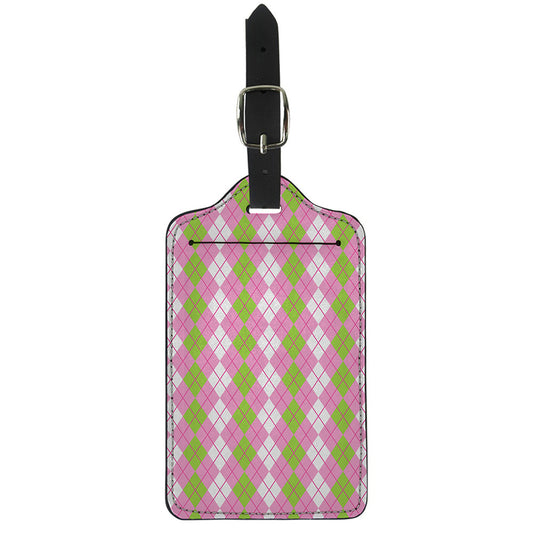 White Pink And Green Argyle Print Luggage Tag